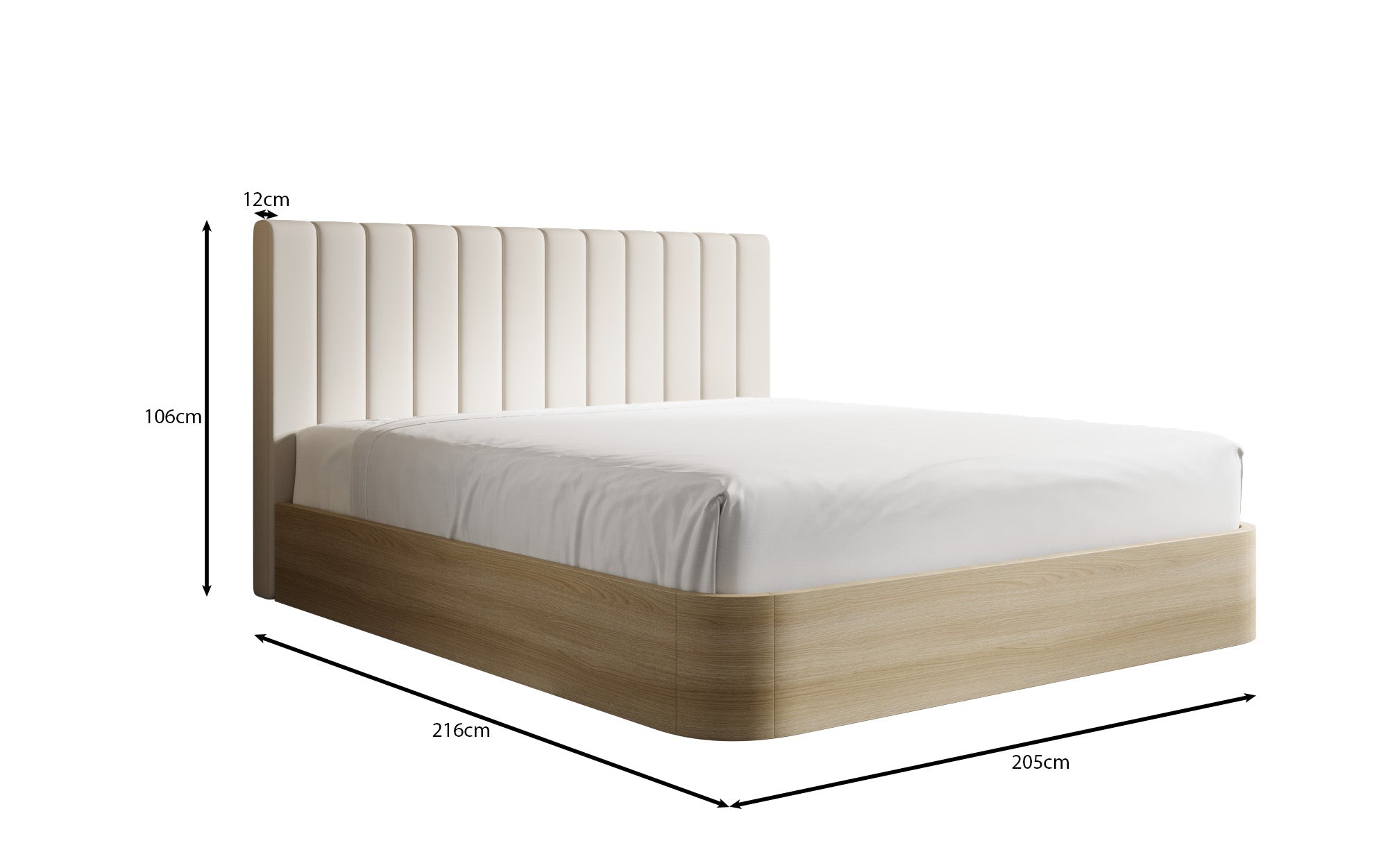 Designer upholstered bed Fiore Linea in fabric with storage space