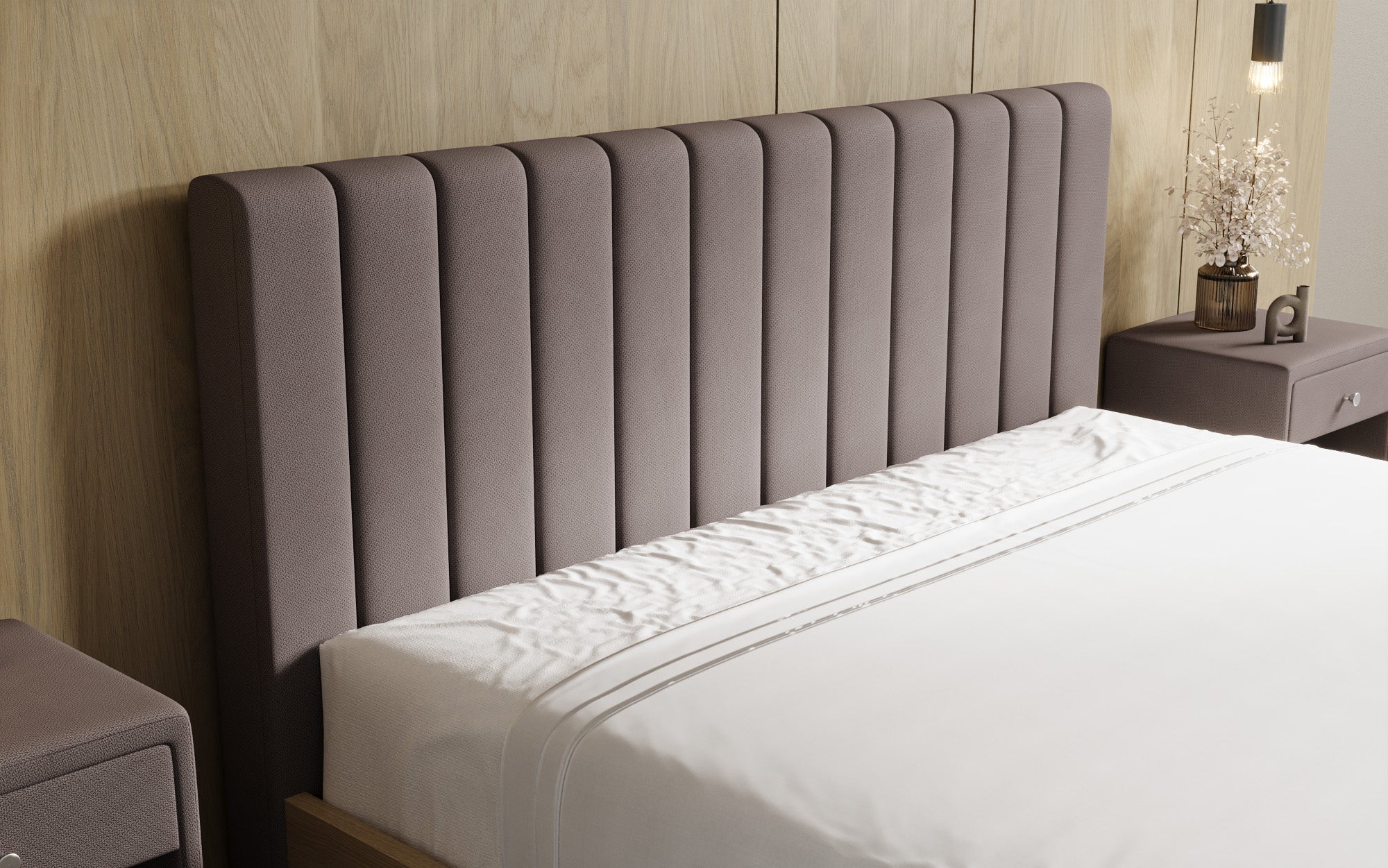 Designer upholstered bed Fiore Linea in fabric with storage space