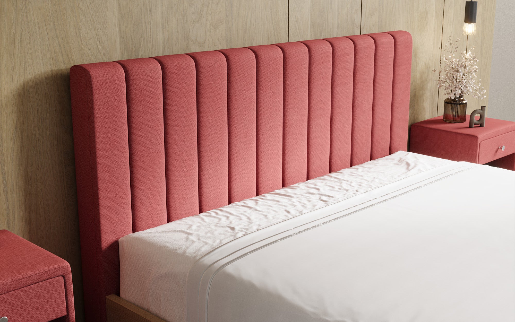 Designer upholstered bed Fiore Linea in fabric with storage space
