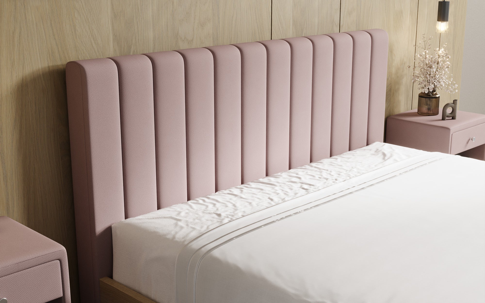 Designer upholstered bed Fiore Linea in fabric with storage space