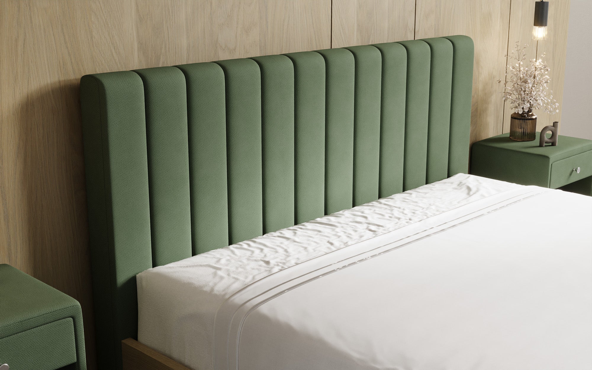 Designer upholstered bed Fiore Linea in fabric with storage space