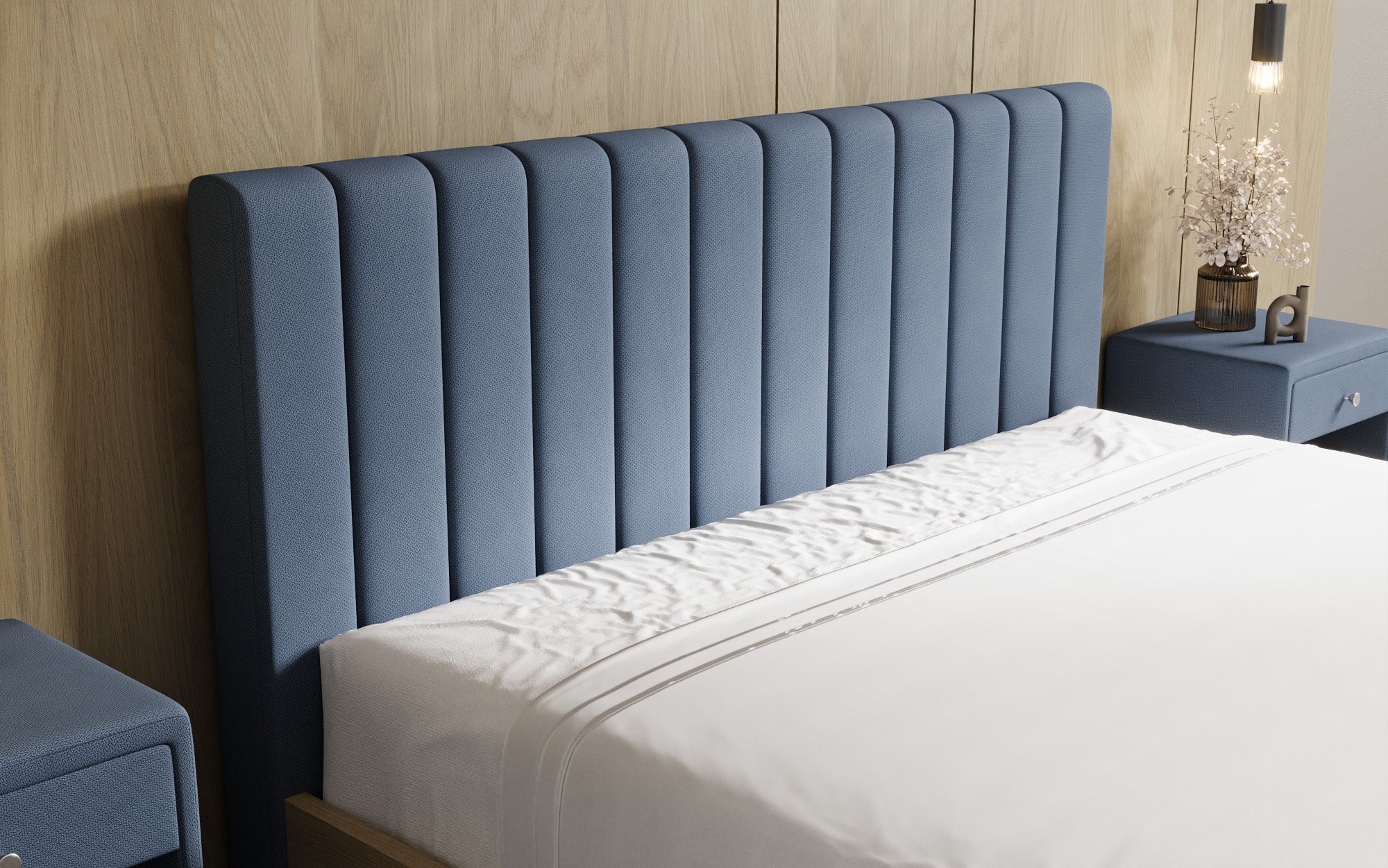 Designer upholstered bed Fiore Linea in fabric with storage space