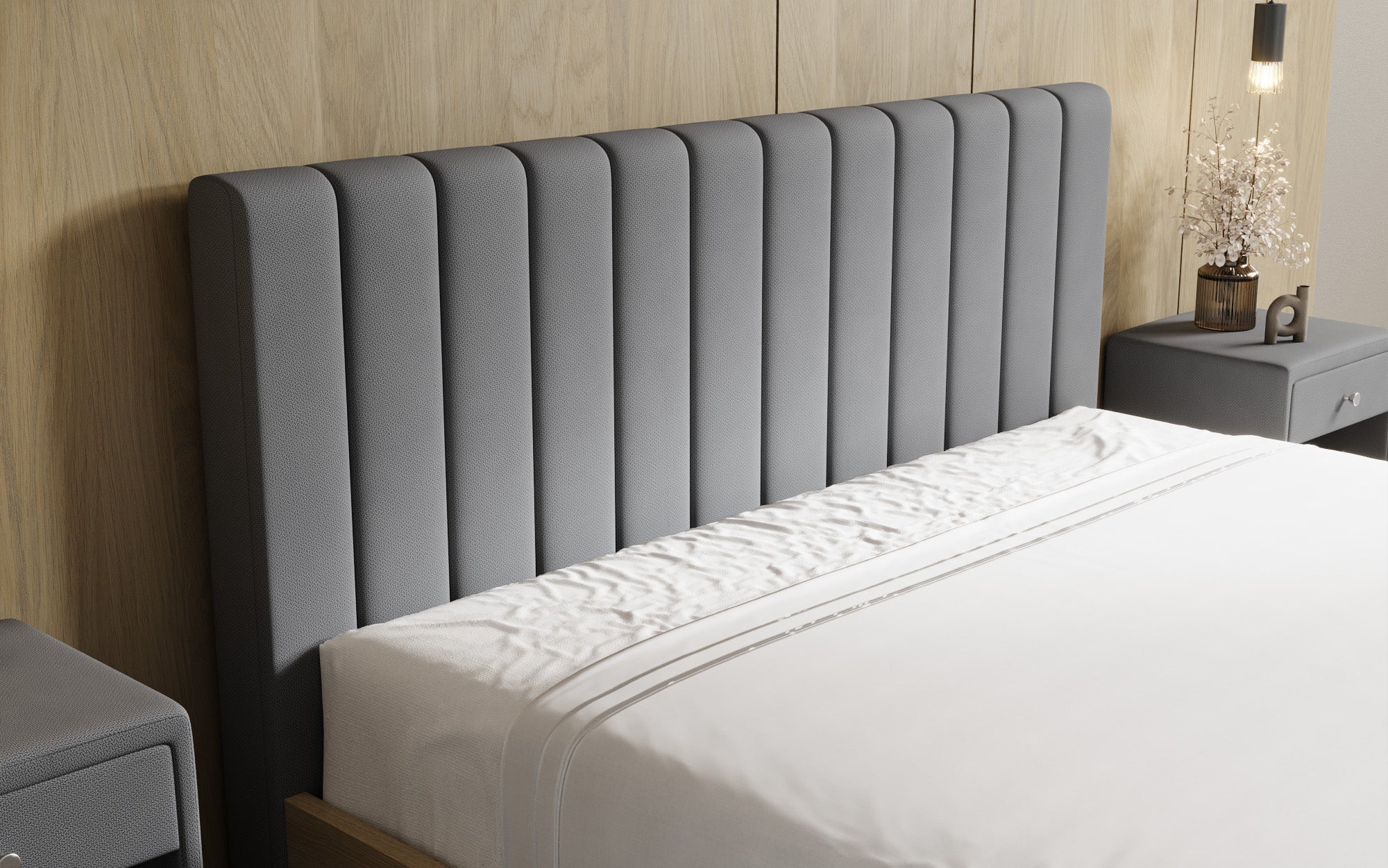 Designer upholstered bed Fiore Linea in fabric with storage space