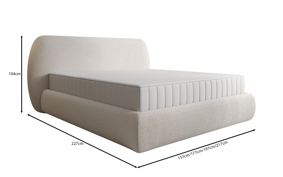Designer upholstered bed Nella in teddy bouclé with storage space