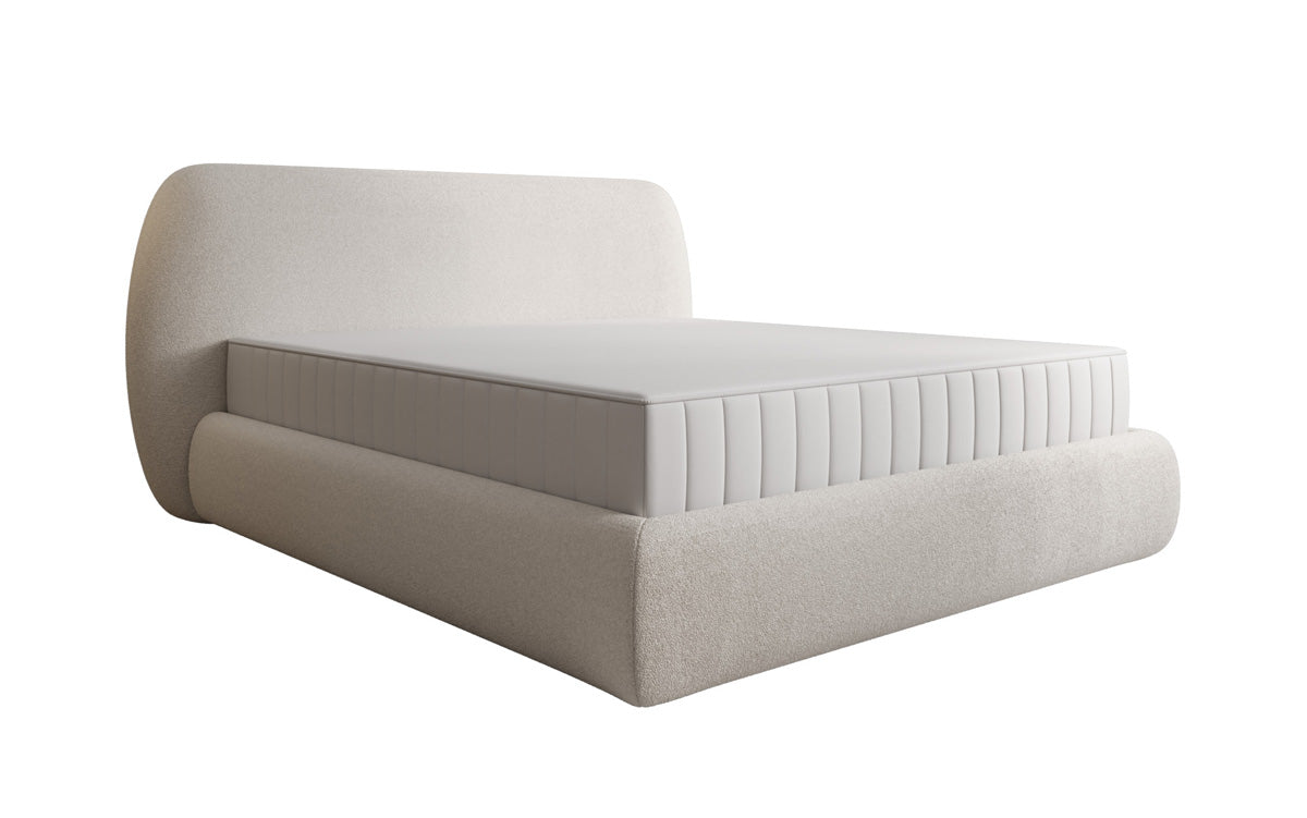 Designer upholstered bed Nella in teddy bouclé with storage space