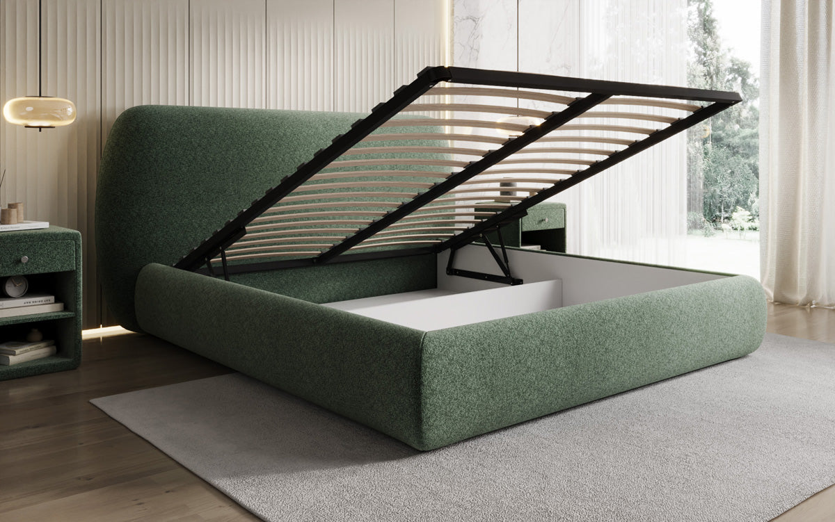 Designer Polsterbett Nella in Strukturstoff mit Stauraum