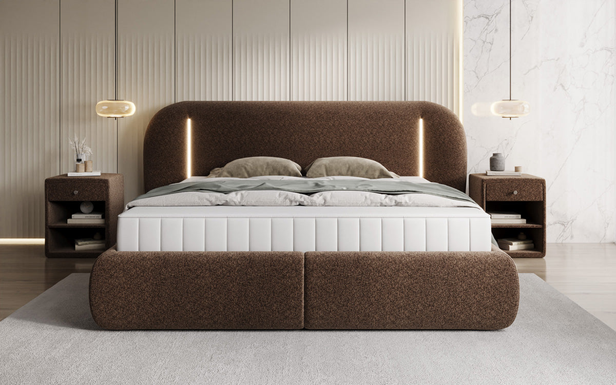 Designer Polsterbett Momo in Strukturstoff mit Stauraum und LED