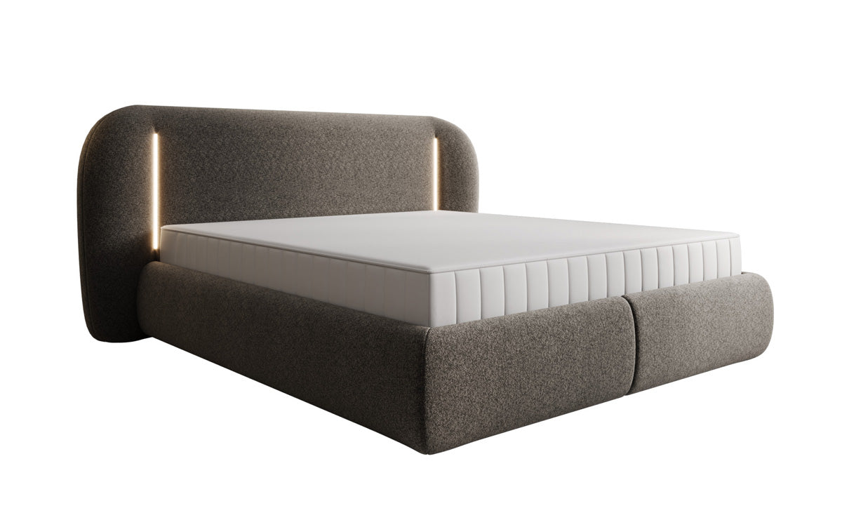 Designer Polsterbett Momo in Strukturstoff mit Stauraum und LED