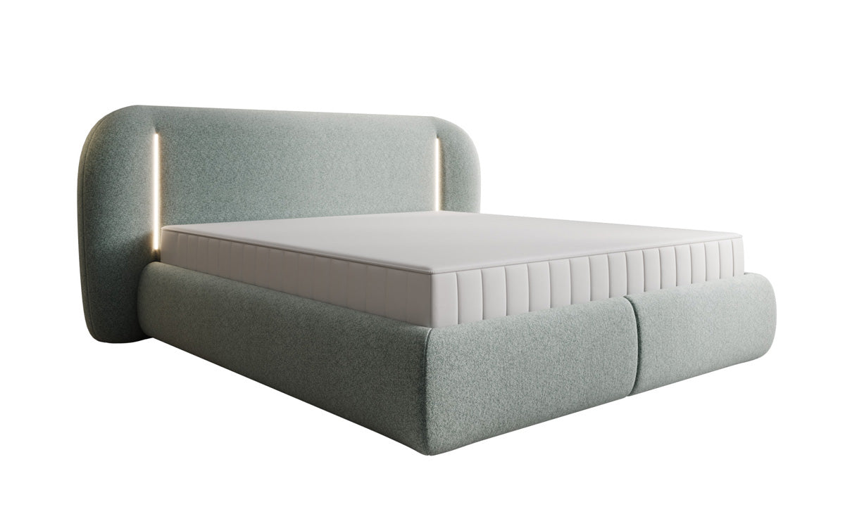 Designer Polsterbett Momo in Strukturstoff mit Stauraum und LED