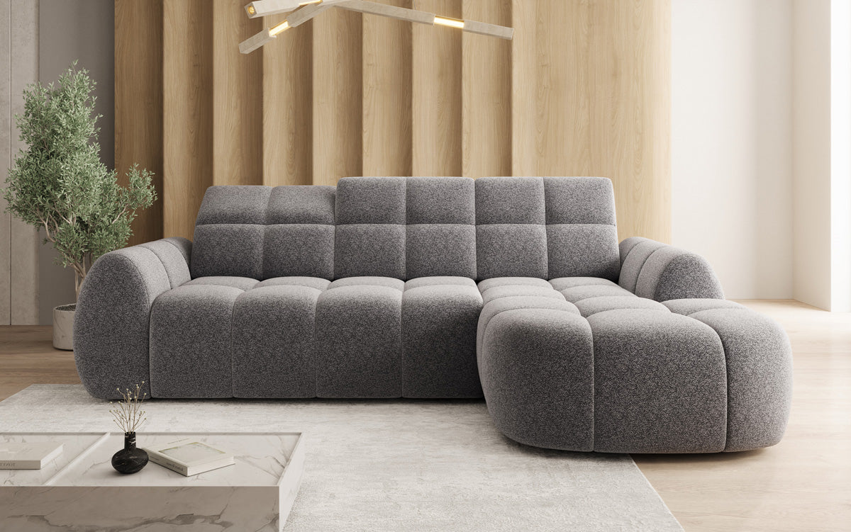 Designer corner sofa Bjork in textured fabric with electric seat extension