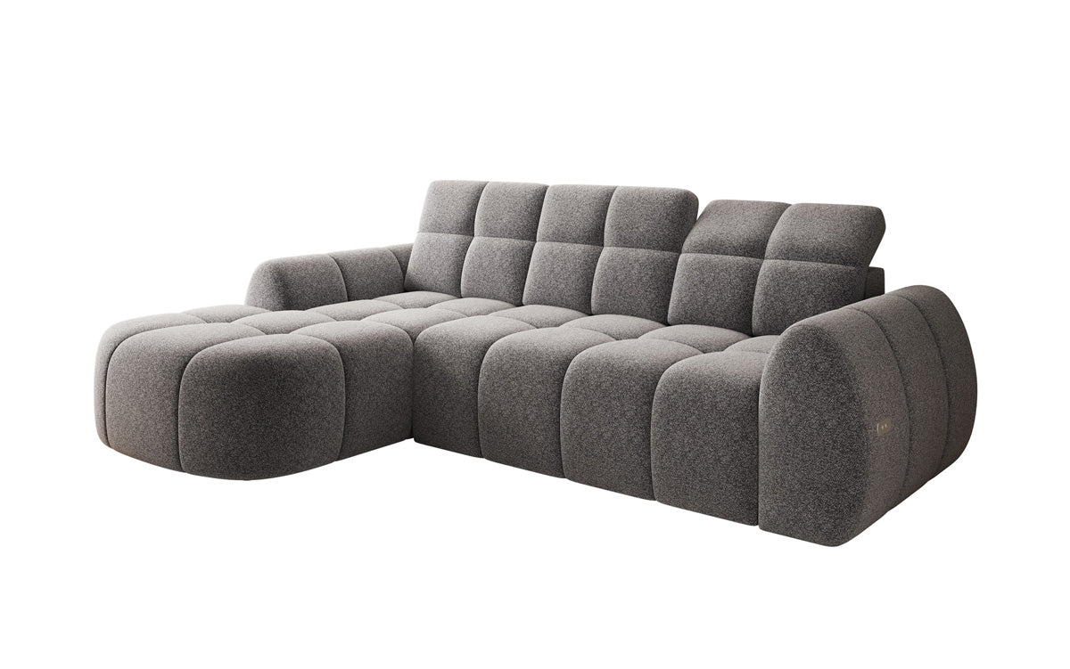 Designer corner sofa Bjork in textured fabric with electric seat extension