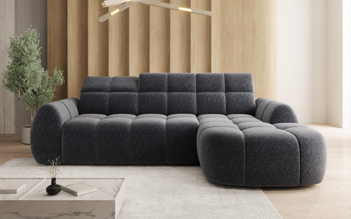 Designer corner sofa Bjork in textured fabric with electric seat extension