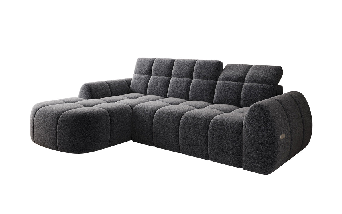Designer corner sofa Bjork in textured fabric with electric seat extension