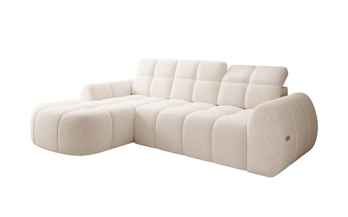 Designer corner sofa Bjork in textured fabric with electric seat extension