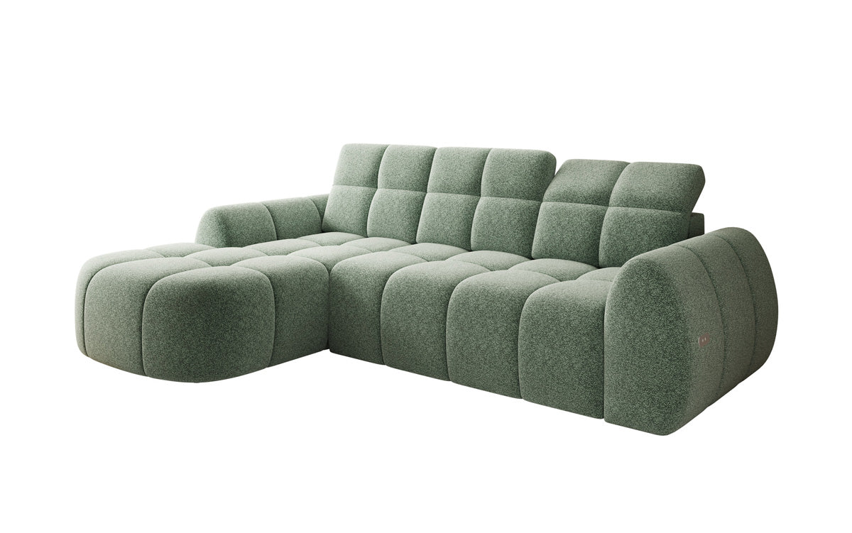 Designer corner sofa Bjork in textured fabric with electric seat extension
