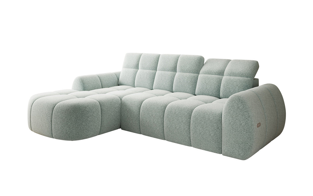 Designer corner sofa Bjork in textured fabric with electric seat extension
