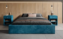 Designer upholstered bed base with storage without headboard in Corduroy