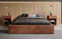 Designer upholstered bed base with storage without headboard in Corduroy