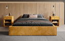 Designer upholstered bed base with storage without headboard in Corduroy