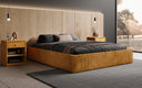 Designer upholstered bed base with storage without headboard in Corduroy