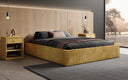 Designer upholstered bed base with storage without headboard in Corduroy