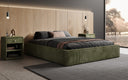Designer upholstered bed base with storage without headboard in Corduroy