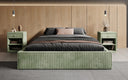 Designer upholstered bed base with storage without headboard in Corduroy