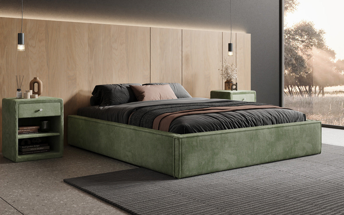 Designer Polsterbett Base mit Stauraum ohne Headboard in Cord