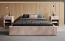 Designer upholstered bed base with storage without headboard in Corduroy