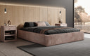 Designer upholstered bed base with storage without headboard in Corduroy