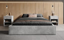 Designer upholstered bed base with storage without headboard in Corduroy