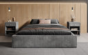 Designer upholstered bed base with storage without headboard in Corduroy