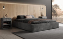 Designer upholstered bed base with storage without headboard in Corduroy