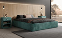 Designer upholstered bed base with storage without headboard in Corduroy