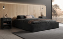 Designer upholstered bed base with storage without headboard in Corduroy