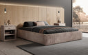 Designer upholstered bed base with storage without headboard in Corduroy