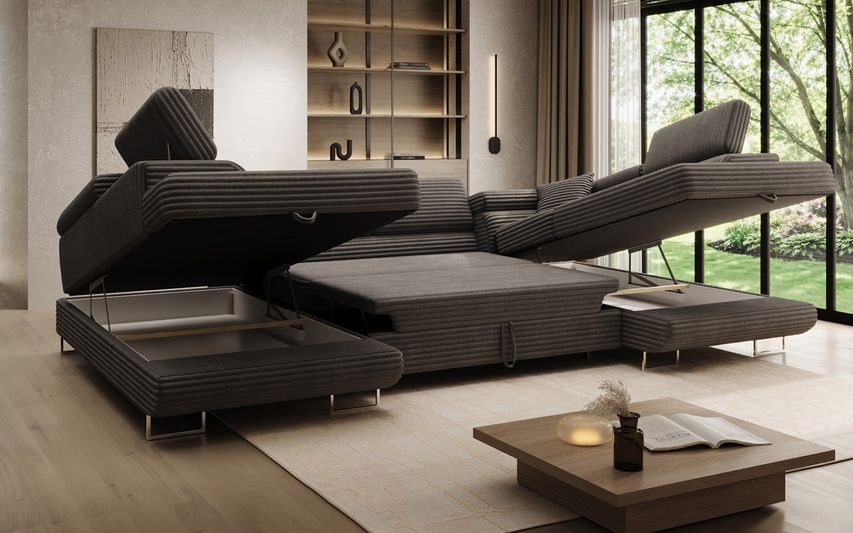 Designer Sofa Vigo mit Schlaf - und Klappfunktion in Cord