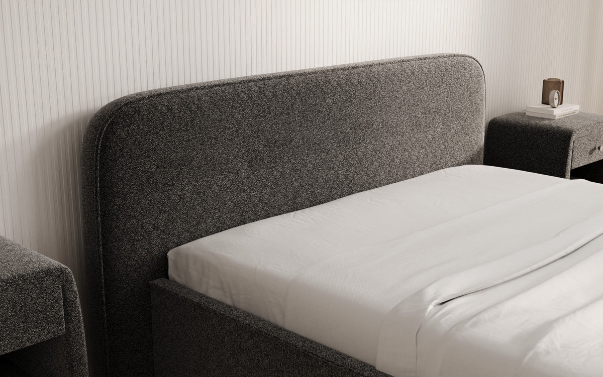 Designer Polsterbett Nola in Strukturstoff mit Stauraum