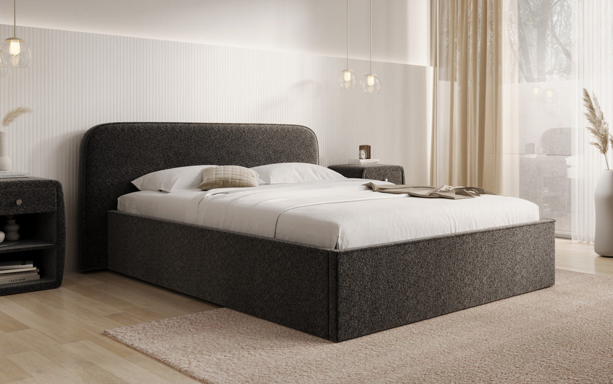 Designer Polsterbett Nola in Strukturstoff mit Stauraum