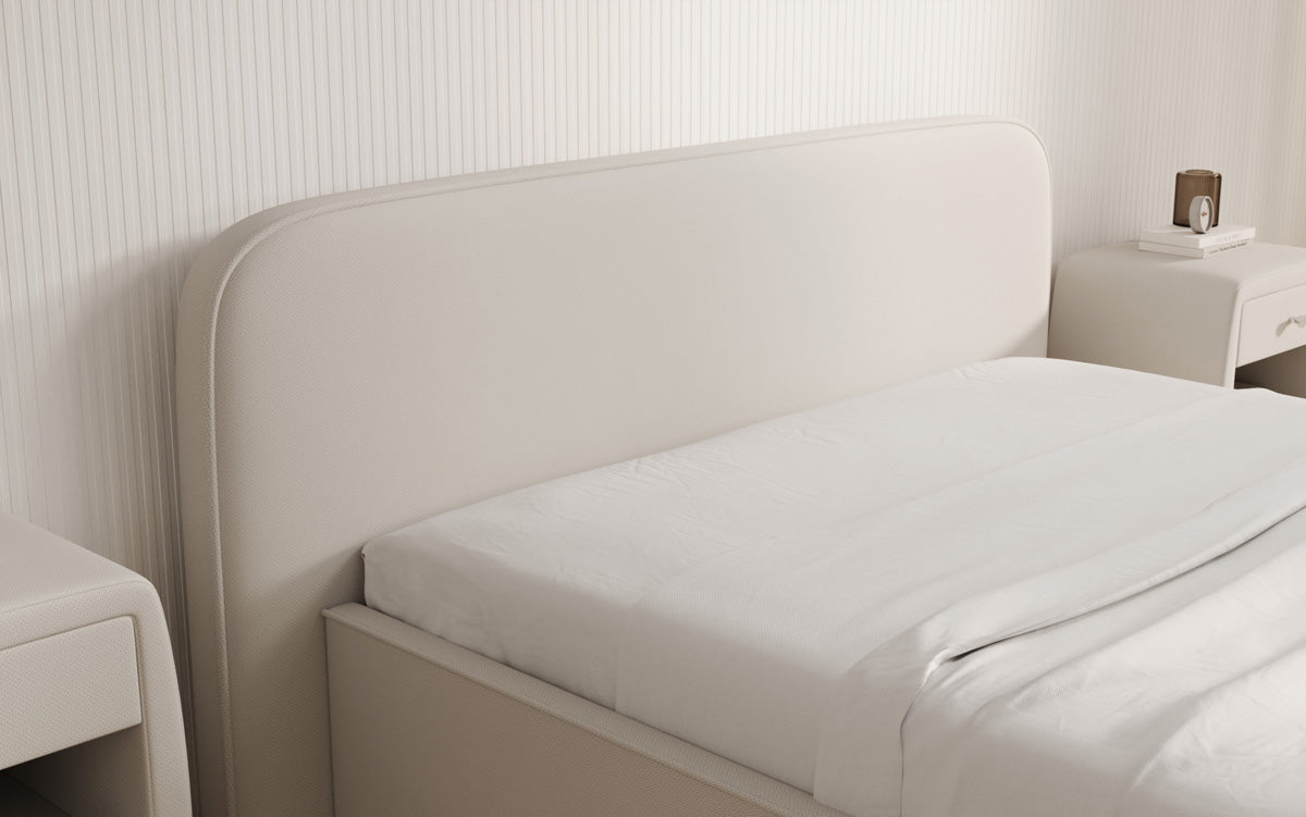 Designer upholstered bed Nola in fabric with storage space