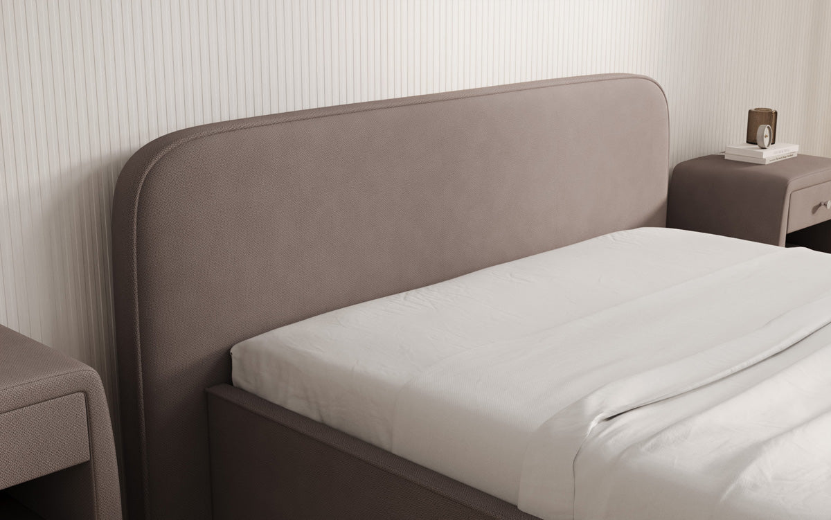 Designer upholstered bed Nola in fabric with storage space