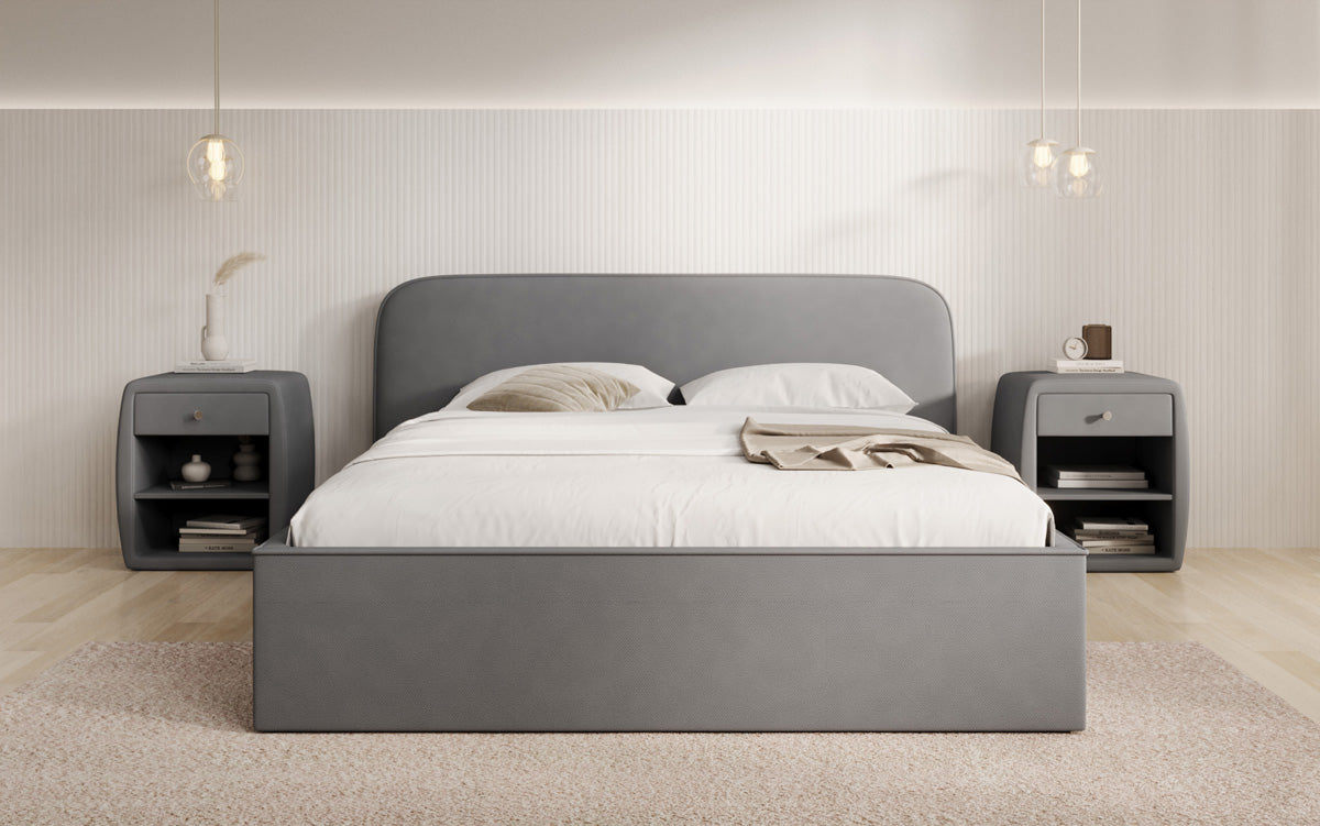 Designer upholstered bed Nola in fabric with storage space