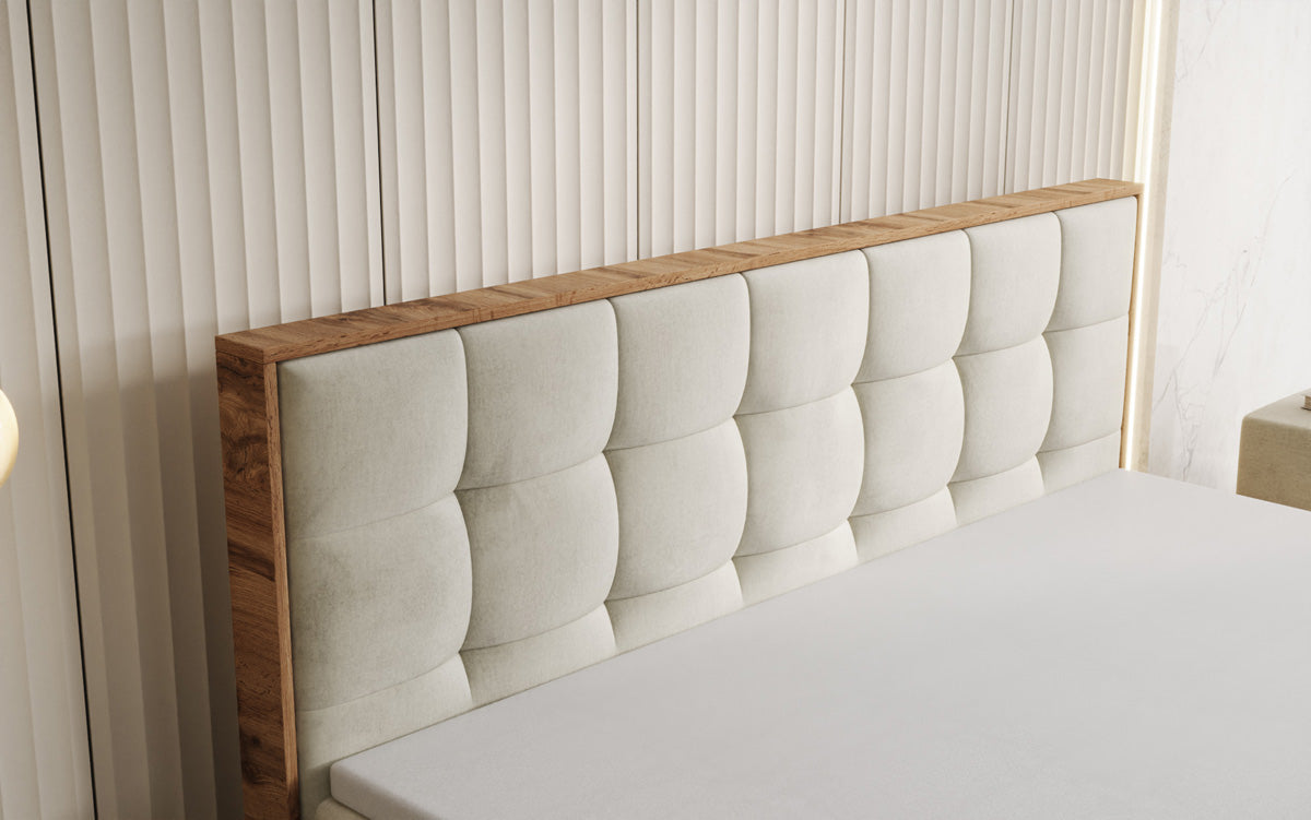 Box spring bed Timber Quad with storage in velvet