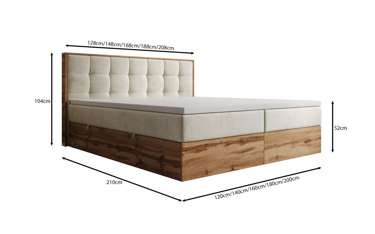 Box spring bed Timber Quad with storage in velvet