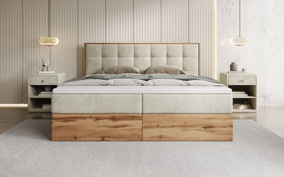 Box spring bed Timber Quad with storage in velvet
