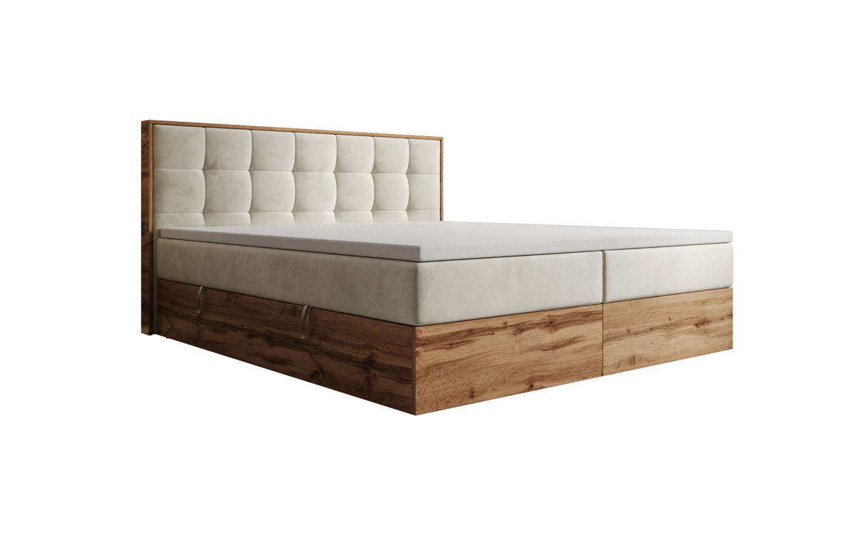 Box spring bed Timber Quad with storage in velvet