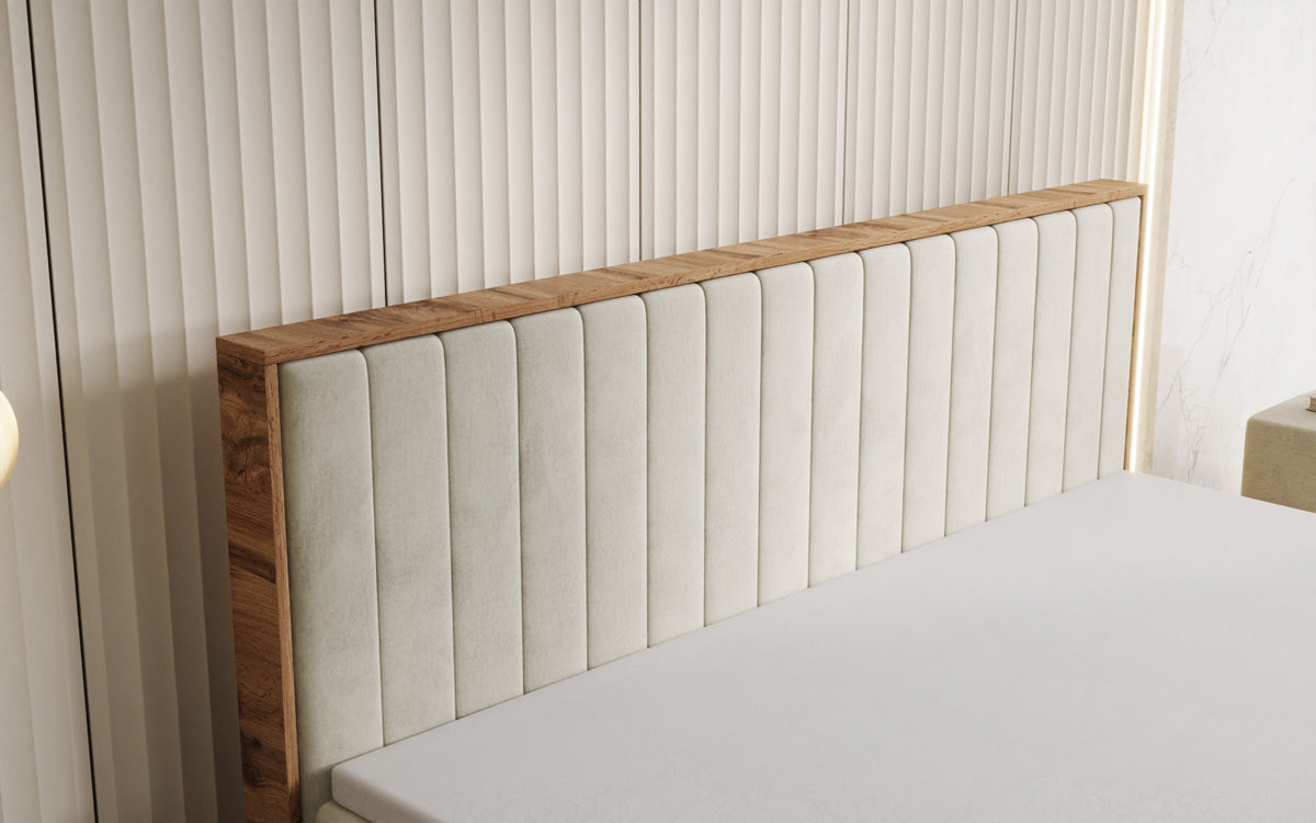 Box spring bed Timber Line with storage in velvet
