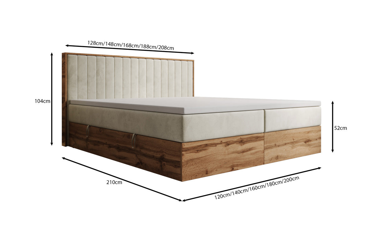 Box spring bed Timber Line with storage in velvet