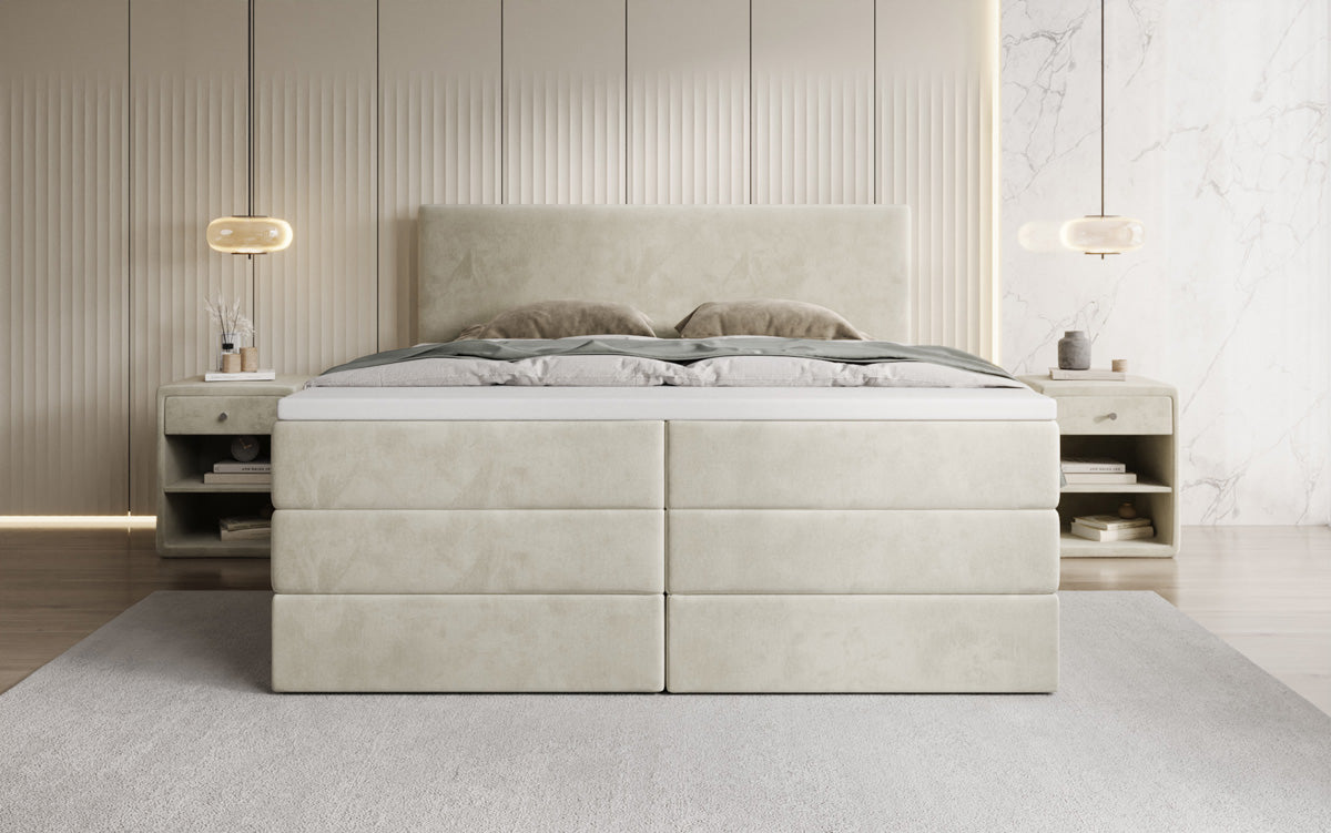 Kubo king box spring bed with storage in velvet