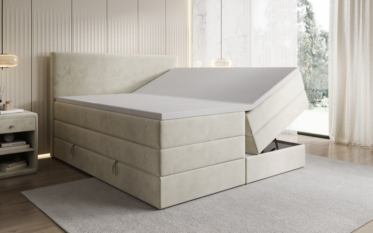 Kubo king box spring bed with storage in velvet